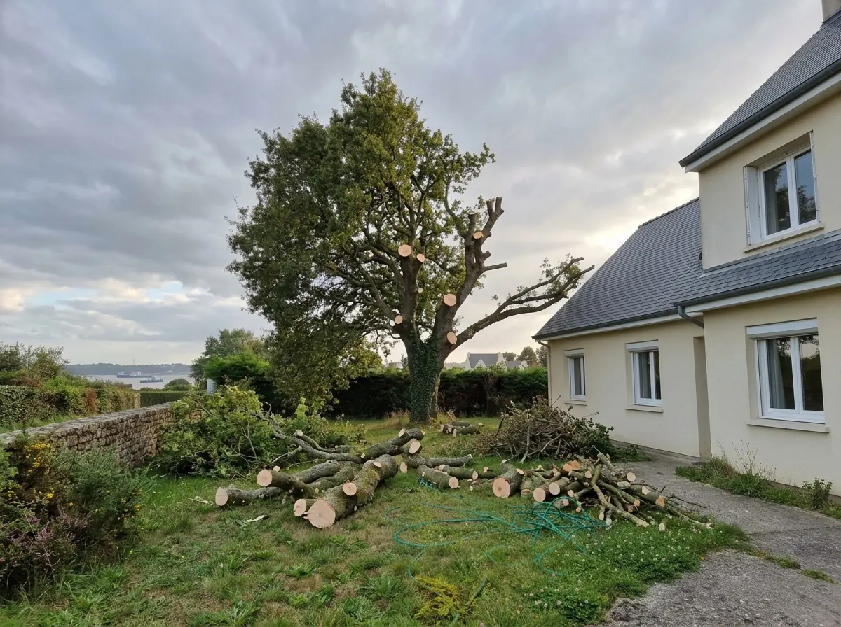 Le même chêne dégagé de la toiture, après élagage
