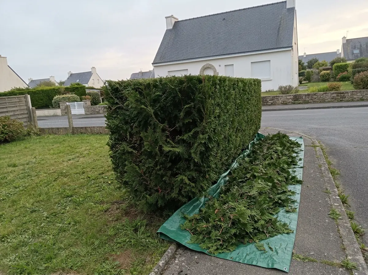 La même haie taillée droite, après